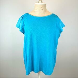Talbots Aqua Mixed Media Flutter Sleeve Top, NWT